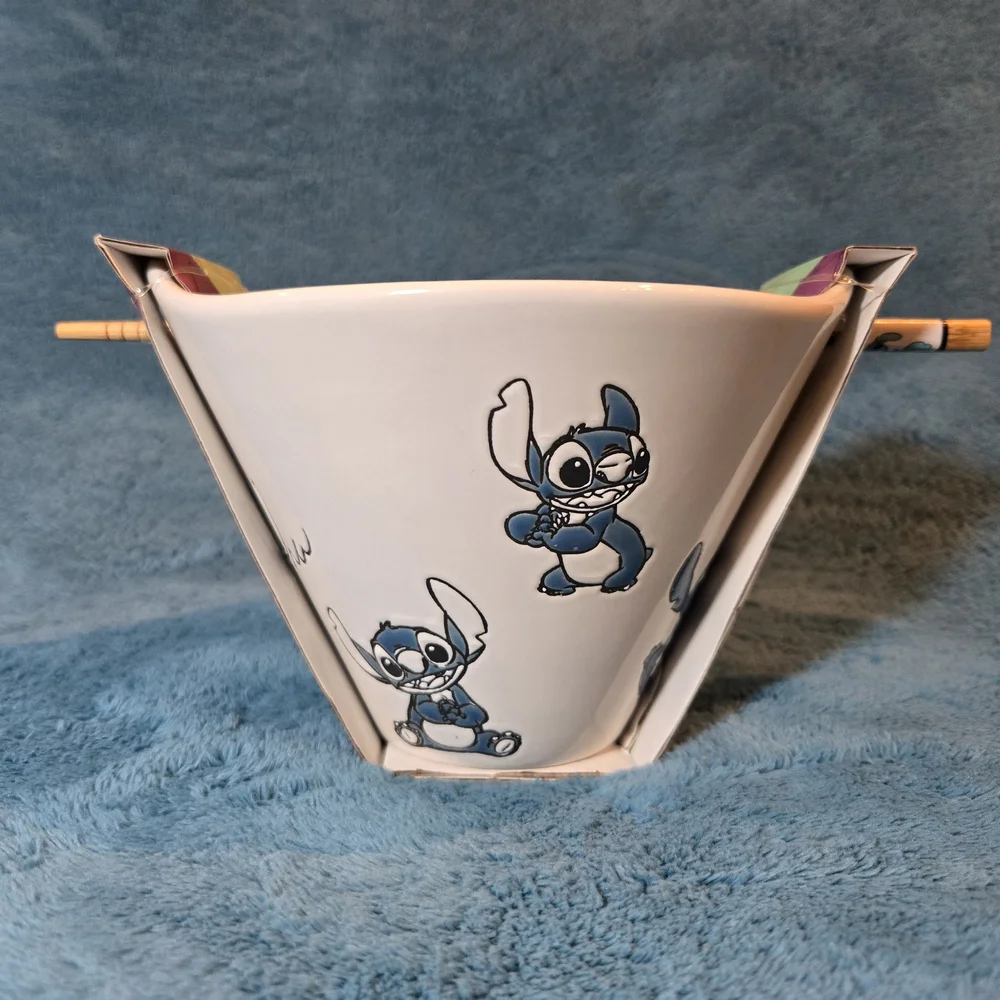 🌺Disney's Stitch Hanging Around Ramen Noodle Bowl with Chopsticks